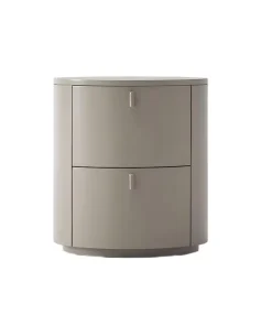 Cream Cylinder Nightstand - Modern Round Bedside Table with Storage in Matte Cream Finish